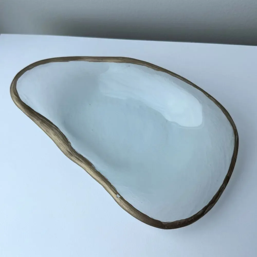 Annieglass By Annie Morhauser Glass Shells Oyster Tray - CA Distressed Gold Rim